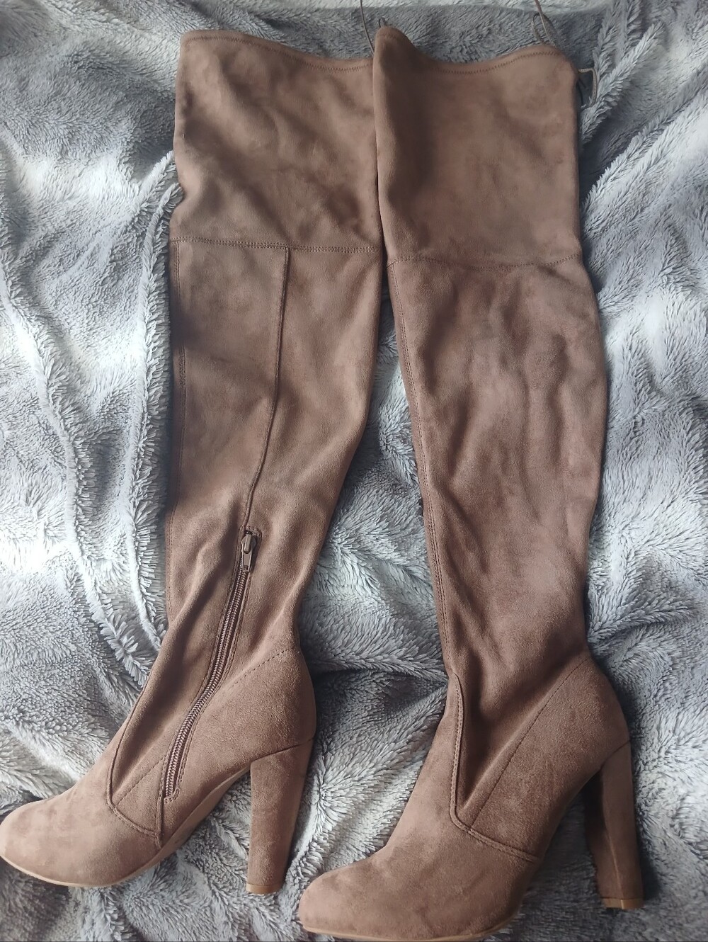Women's Over-the-Knee High Heel Boots - Brown Suede